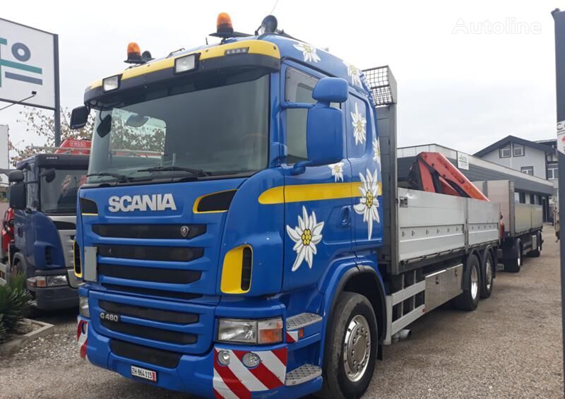 Scania G 480 KRAN  10,20m+Remarke flatbed truck + flatbed trailer